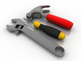 3d rendering details of cutting player with Adjustable wrench and screwdriver