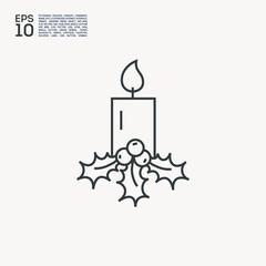 christmas candle decoration line vector icon