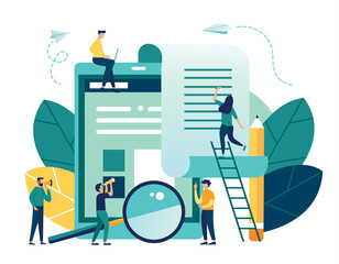 vector flat illustration, Banking, electronic Mobile payment, payment notification, large tablet with check, contract conclusion, information search