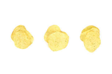yellow potato chips isolated on white background