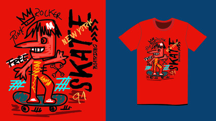 new york skateboarding cartoon skater,t-shirt design fashion vector