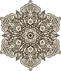 Floral, hand drawn Mandala. Turkish motif. Round floral ornament in traditional Oriental pattern. Isolated decorative element for card design, t-shirt print,