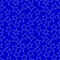 Outlines of stars on a blue background. Seamless vector pattern for packaging, Wallpaper, design, fabric