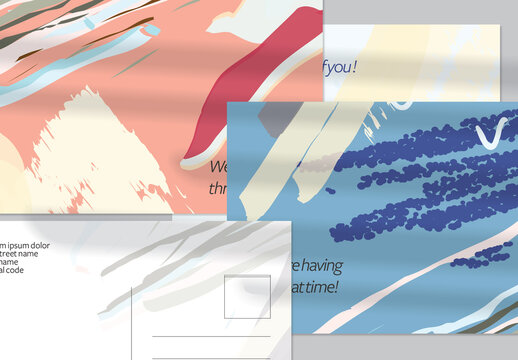 Horizontal Postcard Layout with Blue Crayon Texture