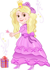 Fototapeta na wymiar Beautiful pink fairy. Cute girl in a purple dress