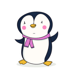 cute cartoon penguin with pink scarf