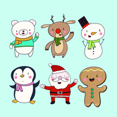 Set of happy cartoon christmas characters