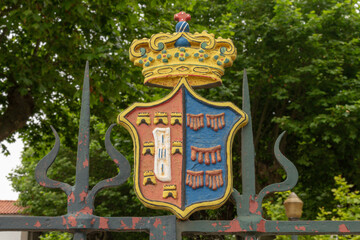 The Coat of Arms of the Brotherhood of Holy House of Mercy of Bom Jesus de Matosinhos at the entrance of the Sanctuary of Senhor Bom Jesus in Matosinhos, Portugal.