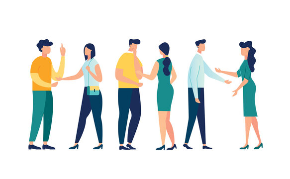 Vector illustration, flat style, businessmen discuss social network, news, social networks, chat, dialogue speech bubbles