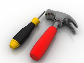 3d rendering tool of screwdriver with hammer