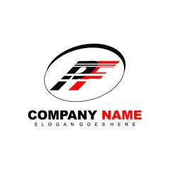 Auto speed letter PF with race element logo template vector