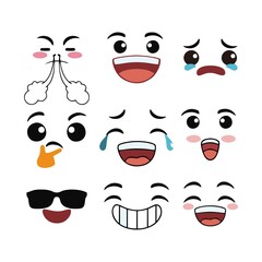 Fototapeta na wymiar Collection of cute emoji cartoon face vector image
