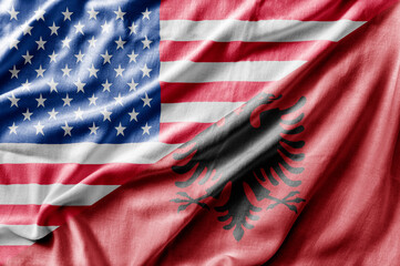 Mixed USA and Albania flag, three dimensional render