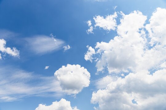 Scenic sky background. Blue sky with fluffy white clouds