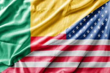 Mixed USA and Benin flag, three dimensional render