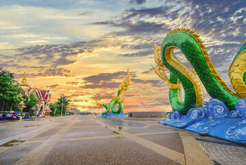 Nong Khai, Thailand Riverside Mekong and important landmarks of Nong Khai in the evening. Naga City...
