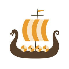 Viking ship logo, childish scandinavian vector background, kids apparel, fabric, textile, nursery vector illustration