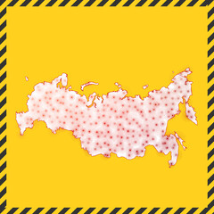 Russia closed - virus danger sign. Lock down country icon. Black striped border around map with virus spread concept. Vector illustration.