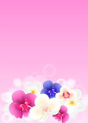 Orchid and plumeria flowers on a pink background. Vector stock illustration for card or poster