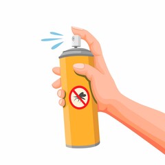 Hand holding Pest Control Spray, Mosquito Repellent Aerosol can. concept cartoon illustration vector on white background