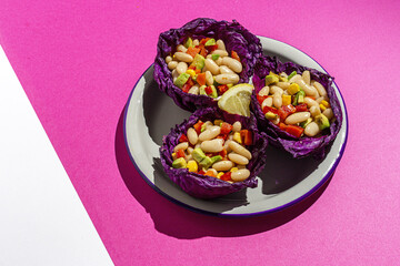 homemade bean salad with carrots, avocado, pepper