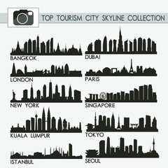 Fototapeta premium Most Famous Tourism Cities Skyline City Silhouette Design Collection