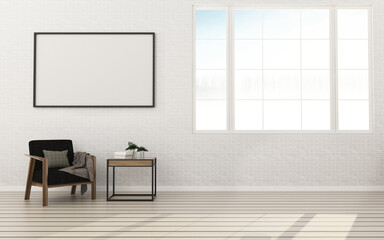 Fototapeta na wymiar Living room with white board. Comfort space in apartment. modern interior design. -3d rendering