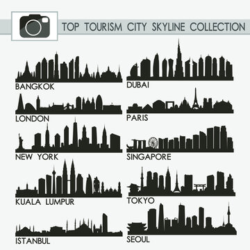 Most Famous Tourism Cities Skyline City Silhouette Design Collection