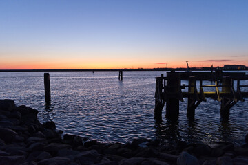 Fototapeta premium Warnemünde Harbor While Sunrise, Rostock, Baltic Sea, Mecklenburg Western Pomerania, Germany, Europe