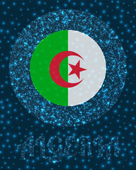 Round Algeria badge. Flag of Algeria in glowing network mesh style. Country network logo. Stylish vector illustration.