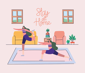 Women doing yoga design of Stay at home theme Vector illustration