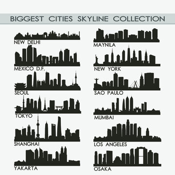 Biggest Cities of the World Skyline City Silhouette Design Collection
