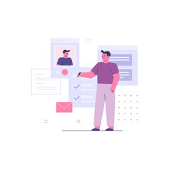 Fototapeta premium Business Man Working with Online Colleague