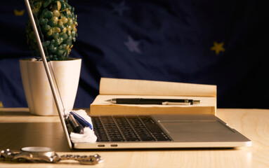 Copy space and  laptop on the table.       