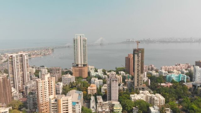 Bandra Worli Sea Link and Landscape View of Bombay/Mumbai Island City during 2020 lockdown
