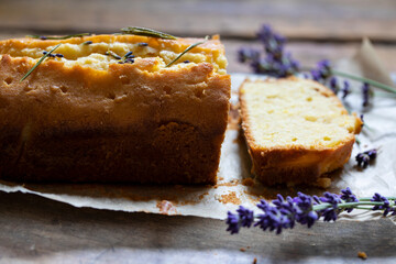 Lemon cake with rosemary and lavender