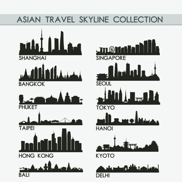 Most Famous Asian Travel Skyline City Silhouette Design Collection