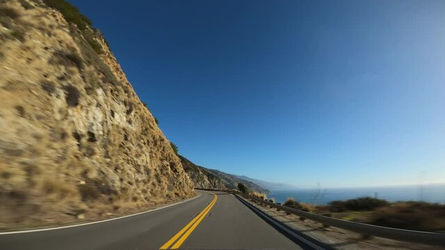 Driving in Big Sur California Cabrillo Highway 1 coast road, pov south