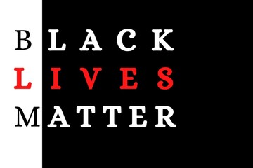 Black Lives Matter Illustration in White and red against a black colored background. 