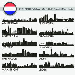 Most Famous Netherlands Cities. Travel Skyline City Silhouette. Design Collection Set. © josepperianes