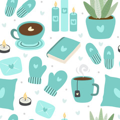 Scandinavian Hygge concept design seamless pattern, Nordic winter elements with love, minimalism background, merry christmas pattern fabric, textile, cards, time to hygge, lagom background