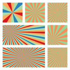 Astonishing sunburst background collection. Abstract covers with radial rays. Appealing vector illustration.