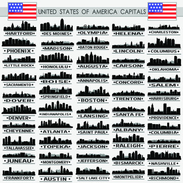 Complete Capitals USA Travel Skyline City Silhouette Design Collection Set