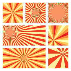 Astonishing sunburst background collection. Abstract covers with radial rays. Awesome vector illustration.