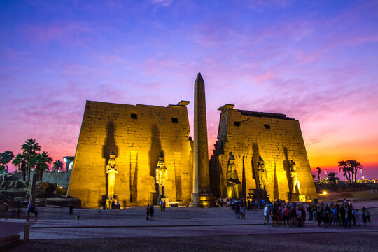 Ancient Luxor temple at sunset, UNESCO World Heritage site, Luxor, Egypt.