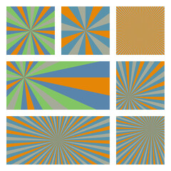 Appealing sunburst background collection. Abstract covers with radial rays. Elegant vector illustration.