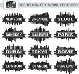 Obraz premium Most Famous Tourism Travel Skyline City Silhouette Design Collection