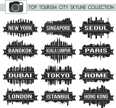 Most Famous Tourism Travel Skyline City Silhouette Design Collection