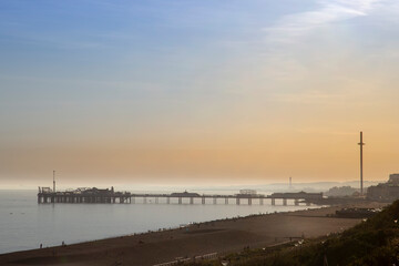 Fototapeta na wymiar Brighton beach at sunset from the marina