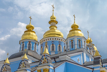 Fototapeta na wymiar Domes of St. Michael's Golden-Domed Cathedral